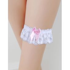 Белые подтяжки для чулок с розовым бантом Star Night 