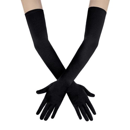 Длинные перчатки из искусственного шелка черного цвета Star Night