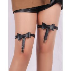 Гартеры с бантиками и зажимами для чулок из искусственной кожи черного цвета Star Night 