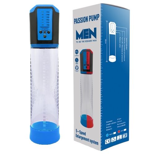 Автоматическая вакуумная помпа для увеличения пениса с зарядкой от USB прозрачно синего цвета CanWin Passion Pump Men 