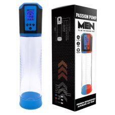 Автоматическая вакуумная помпа с зарядкой от USB и LCD дисплеем сине прозрачного цвета CANWIN Passion Pump Men Blue P648AU