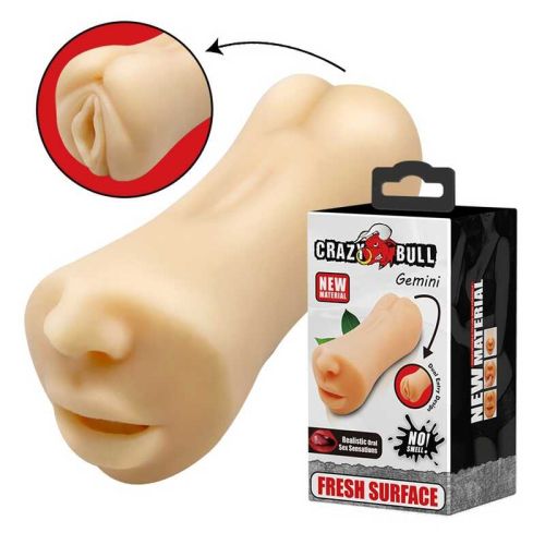 Двосторонній мастурбатор вагіна ротик тілесного кольору Crazy Bull