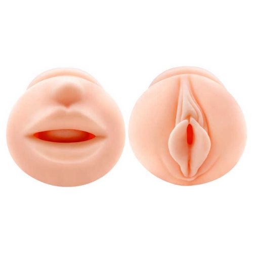 Двосторонній мастурбатор з кільцями вагіна рот тілесного кольору Crazy Bull