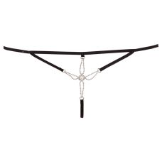 Трусики с декором в виде цветка со стразами и жемчужиной черные Cottelli Collection размеры M/L