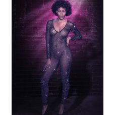 Бодистокинг в прозрачную сетку со стразами и открытым доступом черного цвета California Exotic Novelties размеры S M и L