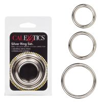 Набор металлических фиксаторов на член серебристого цвета California еxotic novelties Silver Ring 3 Piece Set 3 штуки