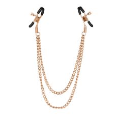 Затискачі для сосків із силіконовими чорними наконечниками та золотистим ланцюжком California Exotic Novelties