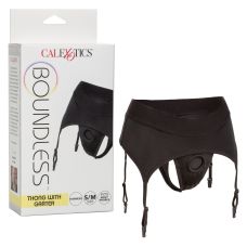 Трусики для страпону з широким поясом чорного кольору California еxotic novelties Boundless Thong with Garter розміри S М