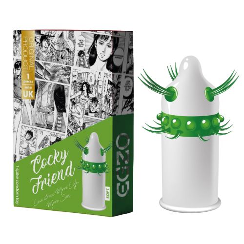 Насадка-презерватив на член одноразовая с эластичными усиками  и шариками белого цвета EGZO Cookie Friend NEW