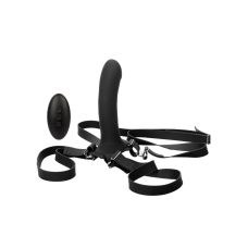 Силіконовий страпон з вібрацією на ременях і пультом управління чорний California Exotic