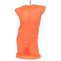 Свеча для эротических игр с воском в виде мужского торса оранжевого цвета LOVE FLAME David Orange Fluor
