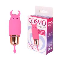 Вибратор мини силиконовый с рожками для клитора COSMO розовый L 6,4 см D 2,6 см