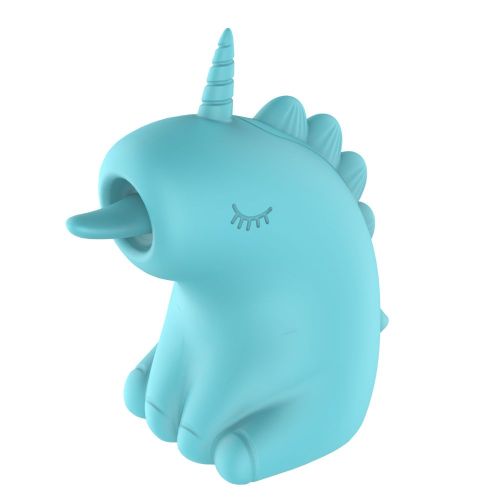 Стимулятор клитора Единорог с длинным вращающимся язычком голубой UNIVIBE 10 режимов