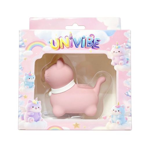 Стимулятор клітора Пульсатор у формі котика з язичком у формі серця рожевий UNIVIBE 5 режимів