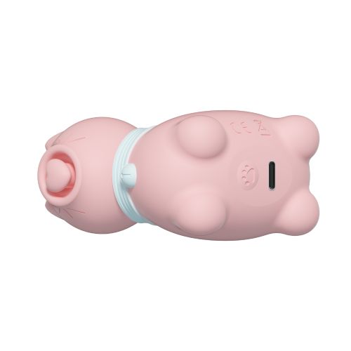 Стимулятор клітора Пульсатор у формі котика з язичком у формі серця рожевий UNIVIBE 5 режимів