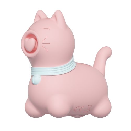 Стимулятор клітора Пульсатор у формі котика з язичком у формі серця рожевий UNIVIBE 5 режимів