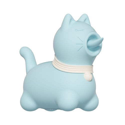 Стимулятор клітора Пульсатор у формі котика з довгим язичком, що обертається синій UNIVIBE 5 режимів