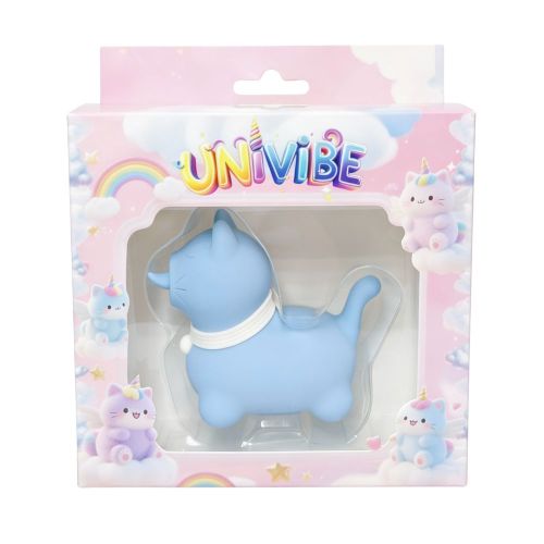 Стимулятор клітора Пульсатор у формі котика з довгим язичком, що обертається синій UNIVIBE 5 режимів