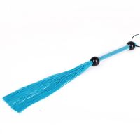 Плетіння блакитного кольору БДСМ з прозорою ручкою DS Fetish довжина 390 мм
