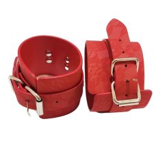 Наручники БДСМ із тисненням штучна шкіра червоні DS Fetish