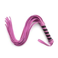 Міні Флогер з довгими хвостами рожевий БДСМ з чорним переплетенням DS Fetish