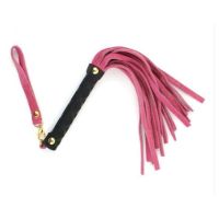 Флоггер БДСМ замшевый черно розового цвета с золотистыми заклепками DS Fetish Leather flogger pink размер S