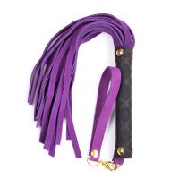 Флоггер БДСМ замшевый фиолетового цвета с золотистыми заклепками DS Fetish Leather flogger purple размер S