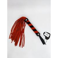 Флоггер БДСМ со спиральной расцветкой черно оранжевого цвета DS Fetish Leather flogger