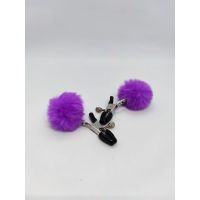 Зажимы на соски металлические черного цвета с фиолетовым хвостиком DS Fetish Nipple clamps metal poliester
