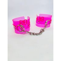 Наручники БДСМ с неоновой расцветкой розового цвета DS Fetish Handcuffs transparent pink