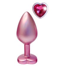 Алюминиевая анальная пробка с розовым декоративным камнем в форме сердца Dream Toys Gleaming love размер М
