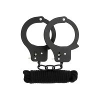 Металлические наручники для секса и веревка для бондажа черные BONDX METAL CUFFS &amp; LOVE ROPE SET