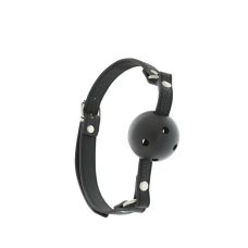 Кляп в рот с отверстиями пластиковый и ремешком из исскуственной кожи черный Dream Toys BLAZE 