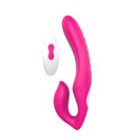 Безремневый вибратор страпон на пульте ДУ розовый VIBES OF LOVE REMOTE DOUBLE DIPPER