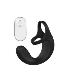 Массажер простаты с эрекционным кольцом для пениса и мошонки черного цвета с пультом ДУ Dream Toys REMOTE COUPLE