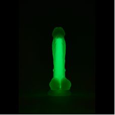 Светящийся фаллоимитатор реалистичный на присоске силиконовый зеленого цвета Dream Toys 