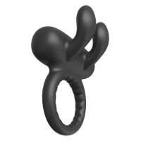 Ерекційне віброкільце на член з вушками для клітора чорне Dreamtoys Ramrod Rabbit