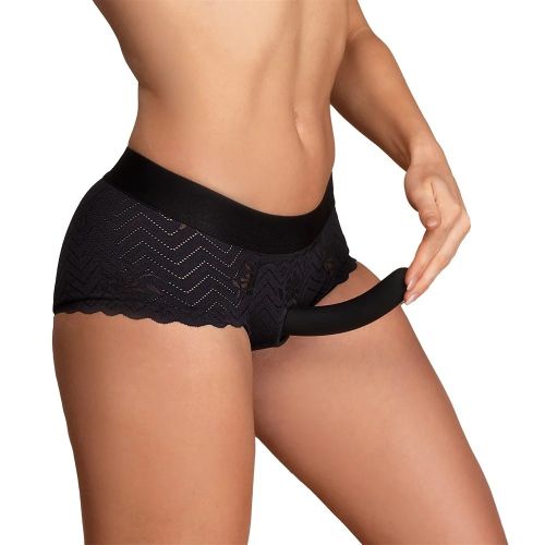 Ременной страпон на кружевных трусиках черный Dream Toys Bold Phoenix размер S