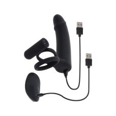 Вибронасадка на член реалистичная для двойного проникновения с пультом черного цвета Gender X