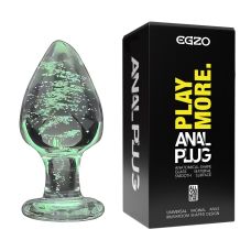 Светящаяся анальная пробка из стекла зеленого цвета EGZO EAP N 