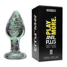 Светящаяся анальная пробка из стекла зеленого цвета EGZO EAP P 