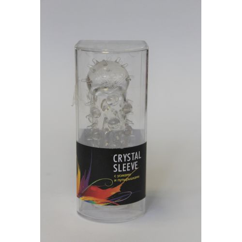Насадка на член силиконовая Crystal sleeve L 11,5 см D 2 см, с усиками и пупырышками
