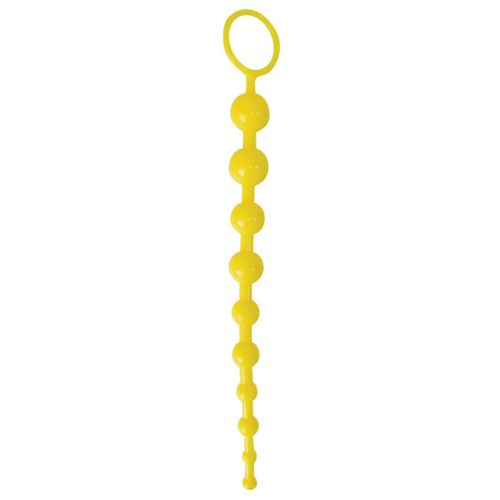Анальная цепочка шелковистая силиконовая с кольцом-держателем ANAL STIMULATOR жёлтая L 26 см D 1/2,5 см