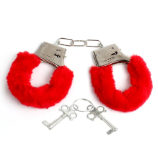 Червоні сталеві наручники з хутром на зчепленні з ключами Easy Life Bdsm Desire