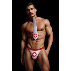 Ігровий чоловічий костюм Медпрацівник для еротичних ігор білий червоний Envy 2 предмети розміри M/L