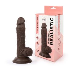 Фалоімітатор 12,5 / 3,6 см реалістичний з яєчками на присоску коричневий PVC