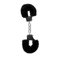 Наручники металлические пушистые черные для ролевых игр EASYTOYS Furry Handcuffs
