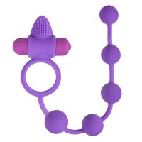 Ерекційне віброкільце на член з анальним ланцюжком силіконове фіолетове EasyToys