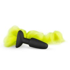 Анальная пробка силиконовая черная с желтым хвостом Silicone Butt Plug With Tail