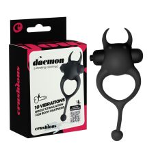 Ерекційне віброкільце на член з ріжками та хвостиком чорне CRUSHIOUS Daemon 10 режимів